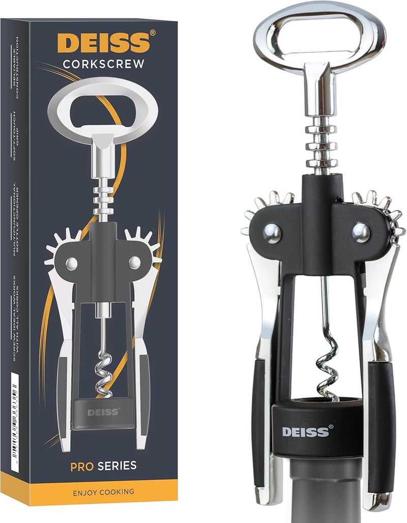 Deiss PRO Wing Corkscrew Wine Opener - 2 in 1 Wine Corkscrew and Beer Opener - The Easiest Way to Open Wine Bottle Corks - Reliable and Sturdy Wine Opener - Wine Bottle Opener - Image 1